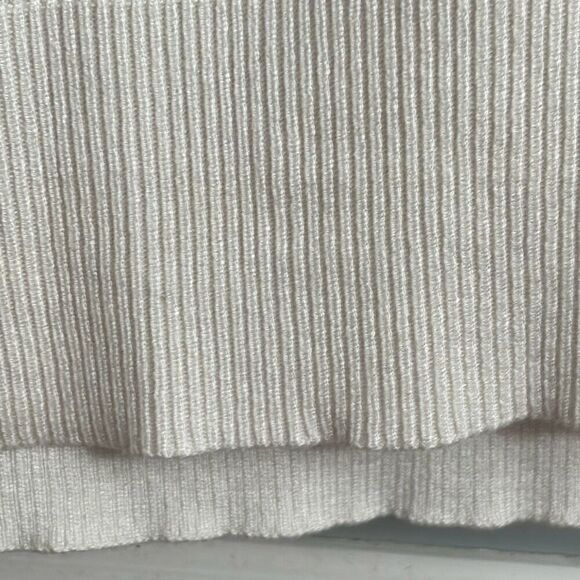 LOFT white scoop neck short sleeve fine rib & rolled trim sweater L - Picture 6 of 7